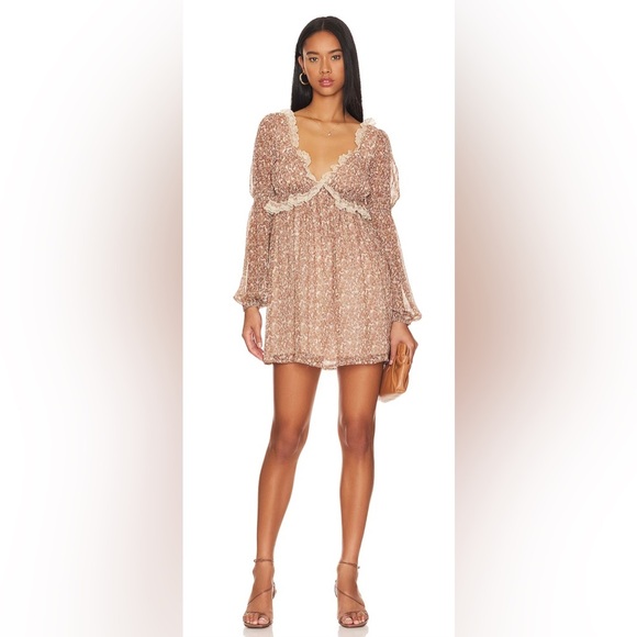 NEW FREE PEOPLE- Pennie Printed Babydoll Mini Dress - Picture 2 of 9